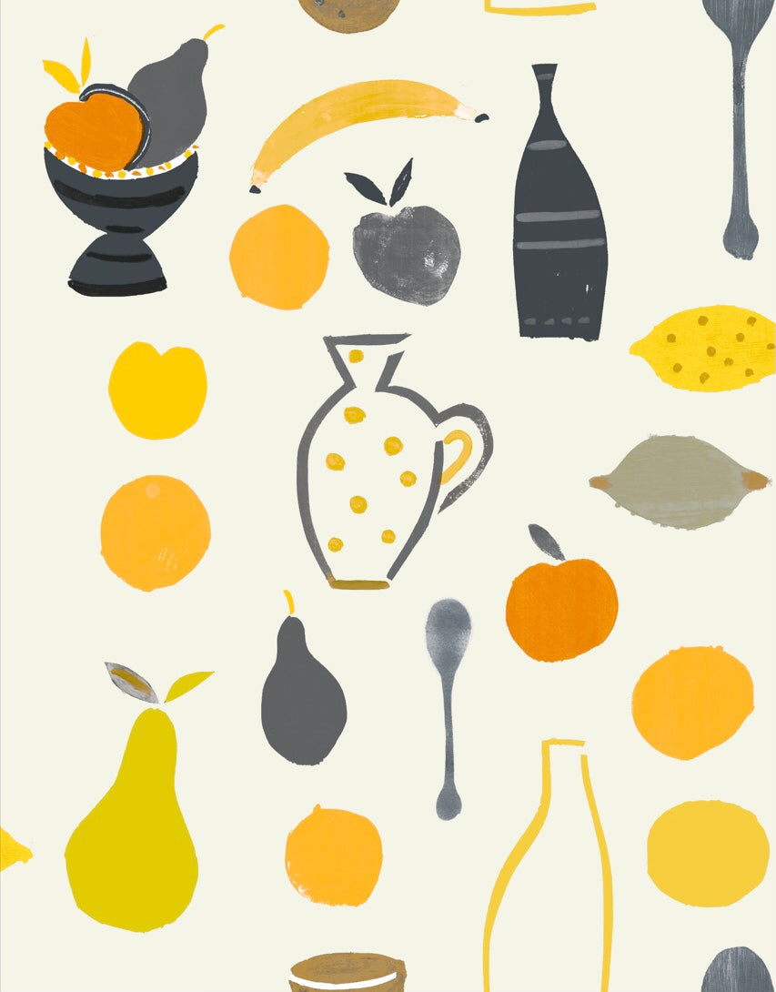 Naive Fruit Motif Wallpaper - Orange