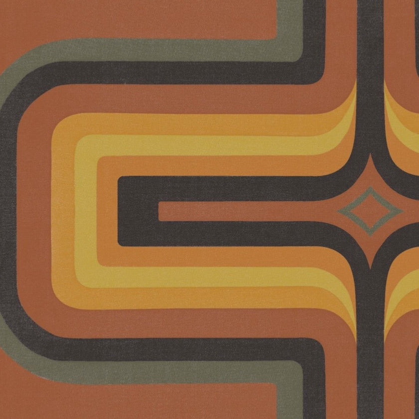 11 metres Lina - 70s Geometric wallpaper Terracotta  + Orange