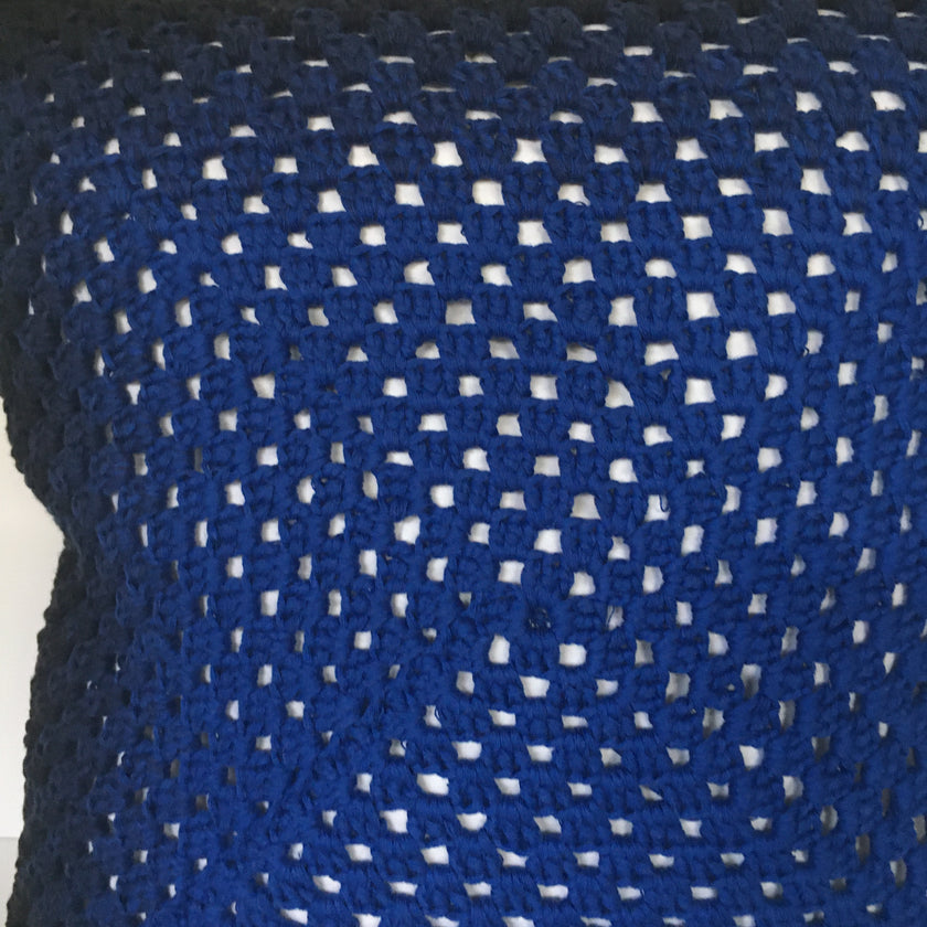 Hand Made Cotton Crocheted Cushion - Cobalt