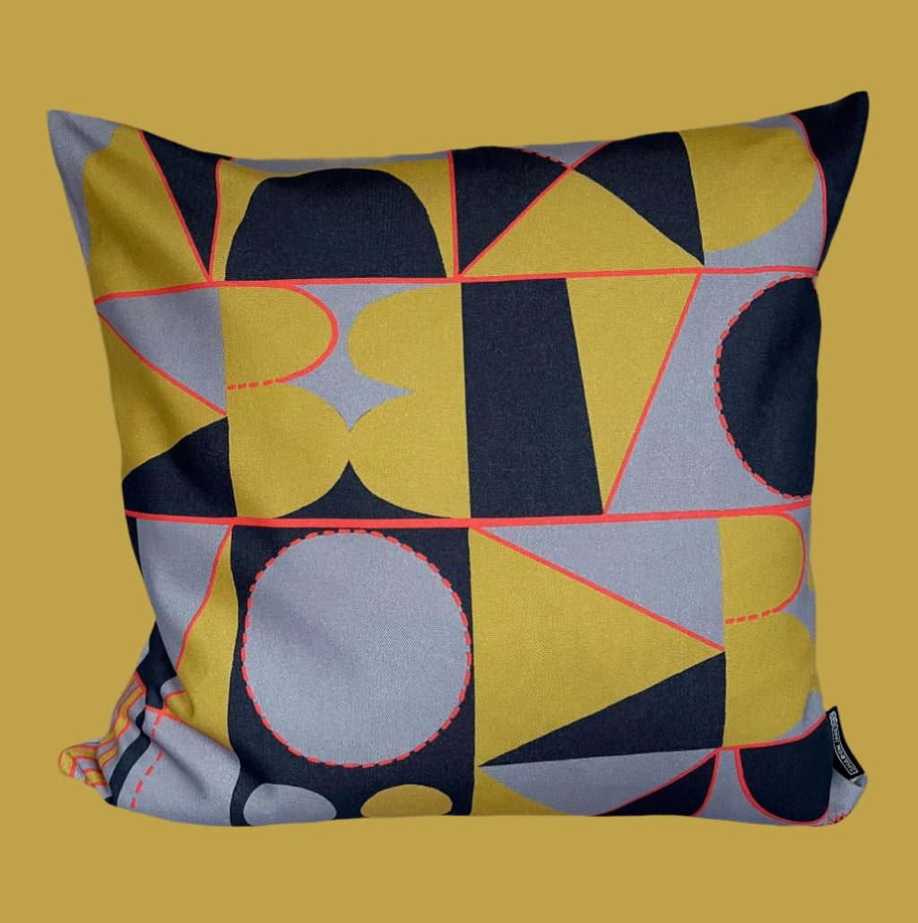 Taking Shape Cushion - Lemon + grey