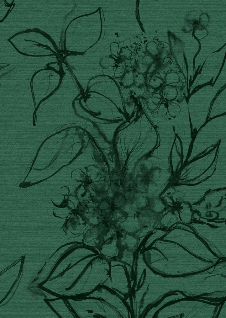 Aquatint floral Wallpaper - Emerald