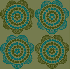 Retro Daisy Wallpaper - Olive + Turquoise