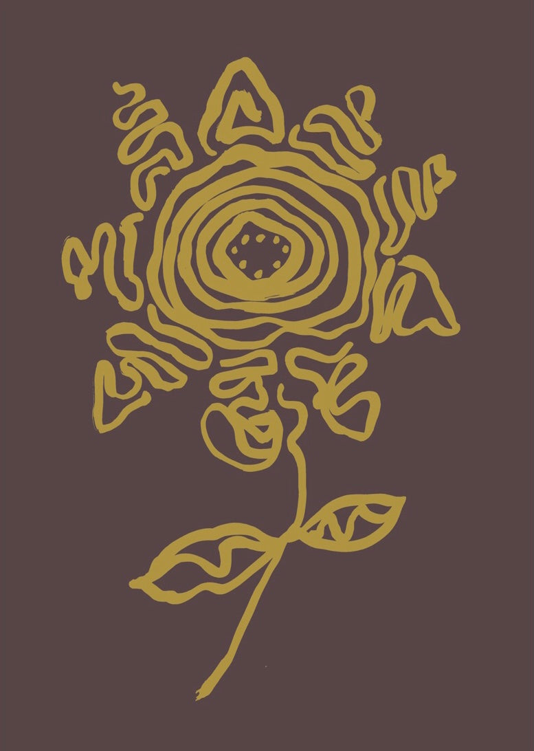 Flower print - Chocolate  + Mustard