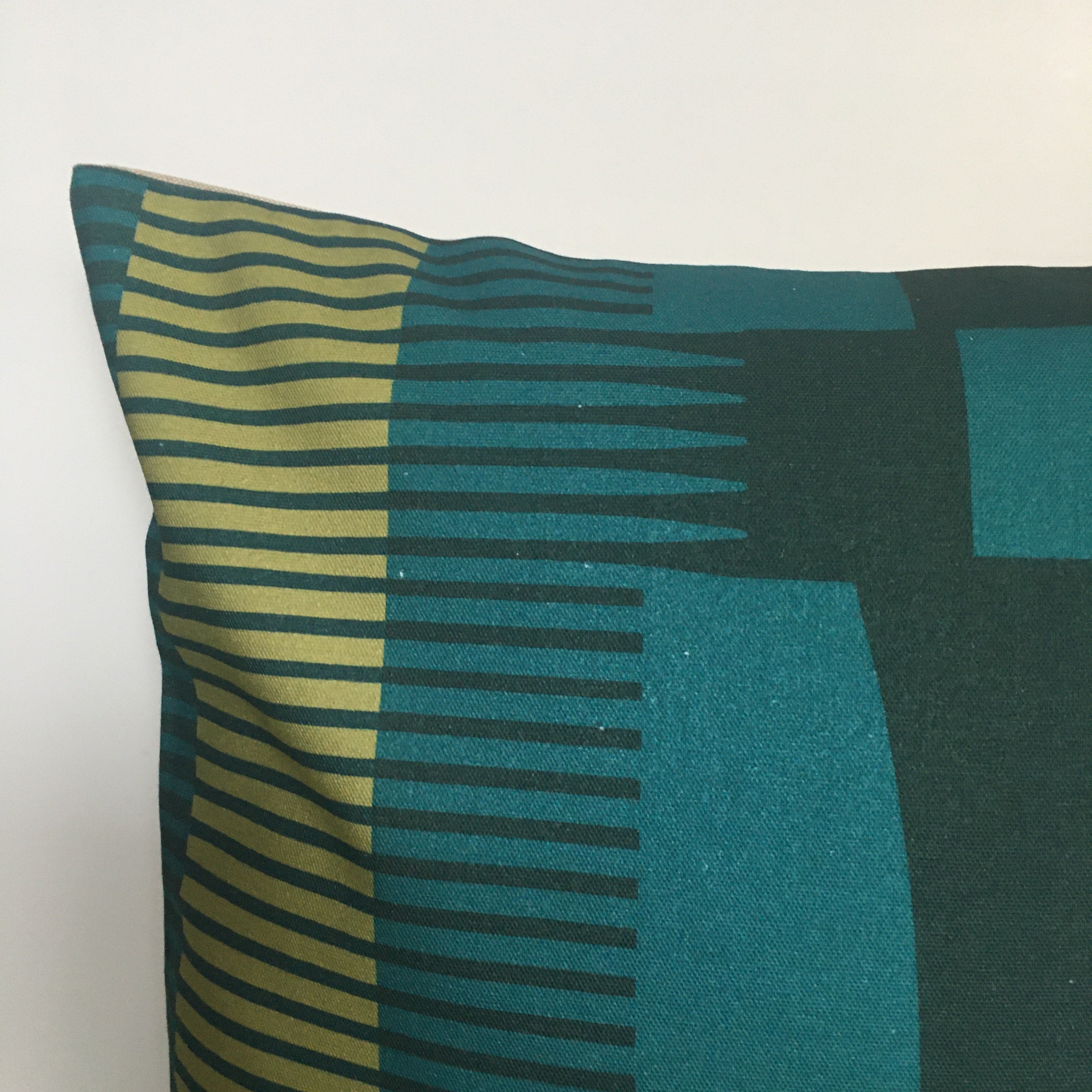 Square Combed Stripe Cushion - Teal, Navy + Chartreuse