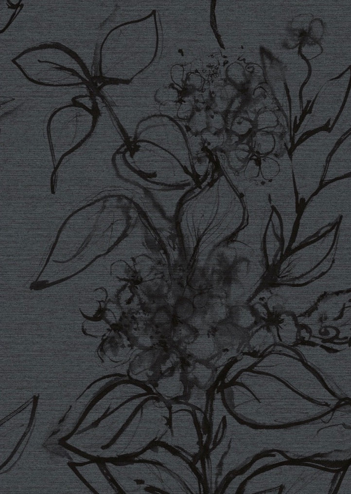 Aquatint floral Wallpaper - Pewter + Black