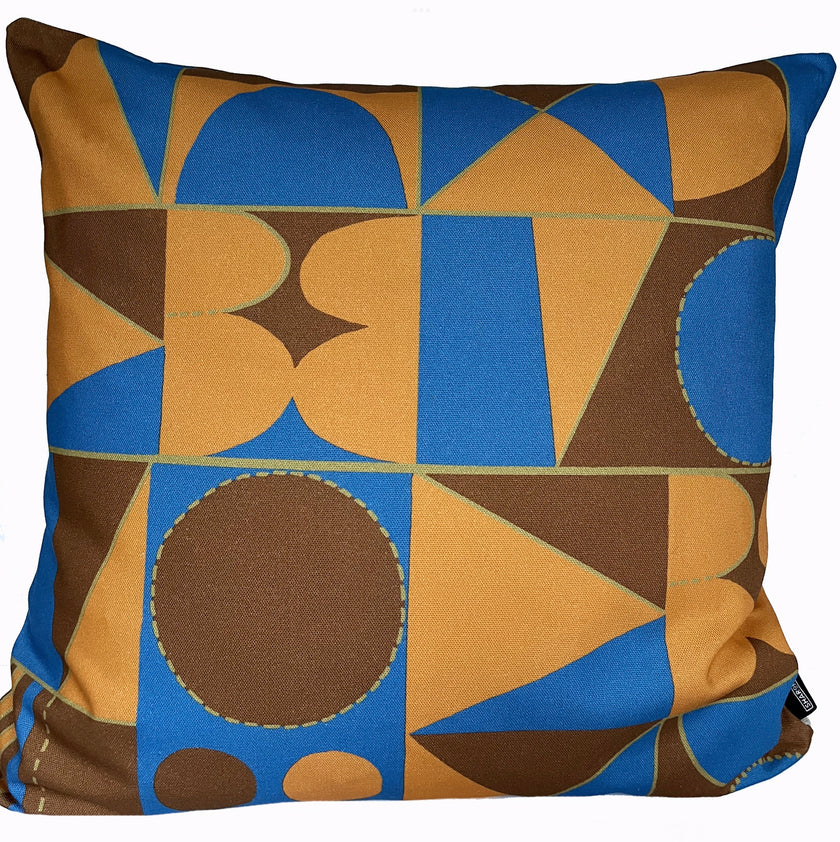 Taking Shape Cushion - Linen, Mustard + Blue