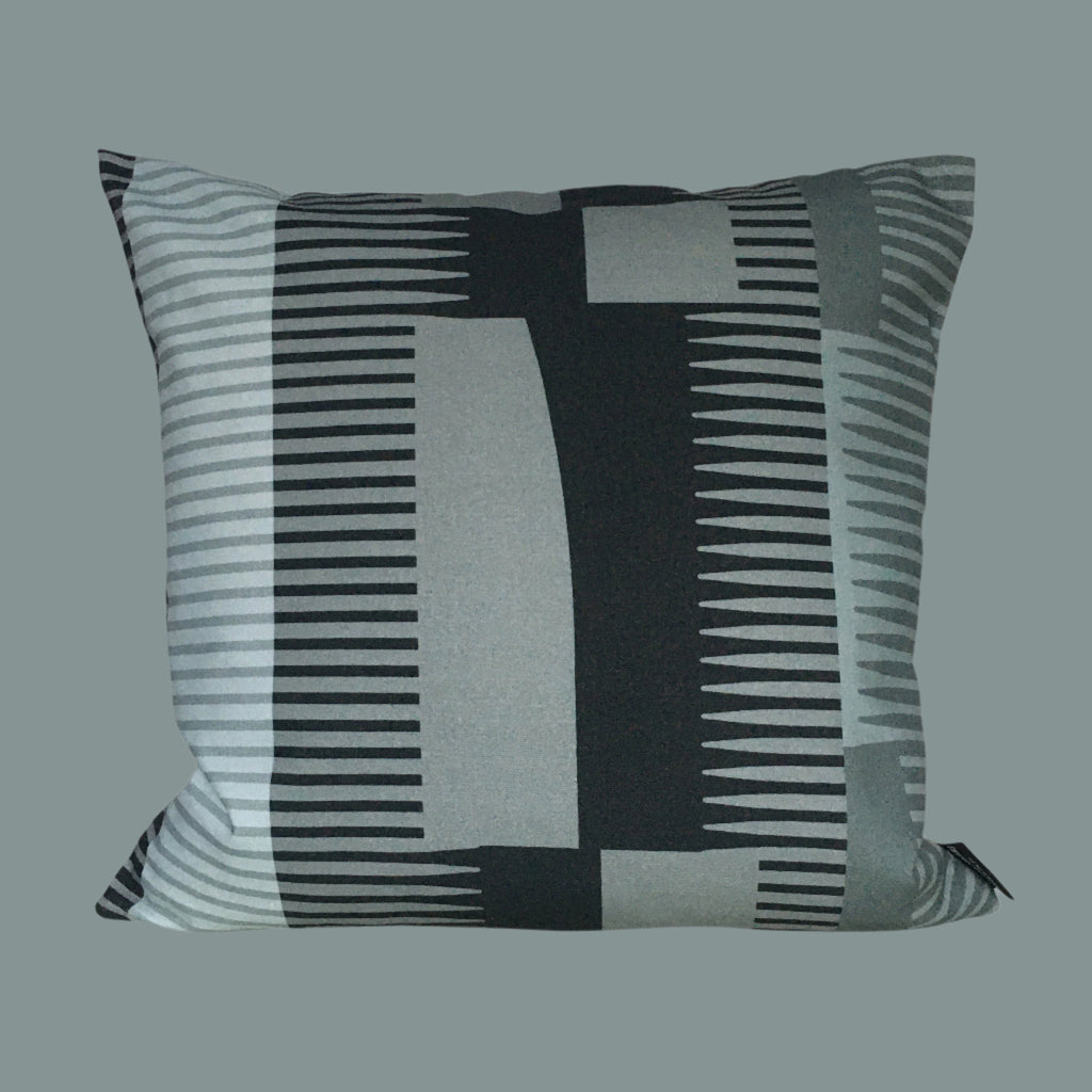 Square Combed Stripe Cushion - Graphite, Pewter + Black