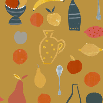 Naive Fruit Motif Wallpaper - Mustard