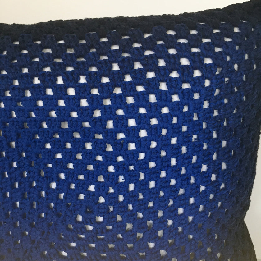 Hand Made Cotton Crocheted Cushion - Cobalt