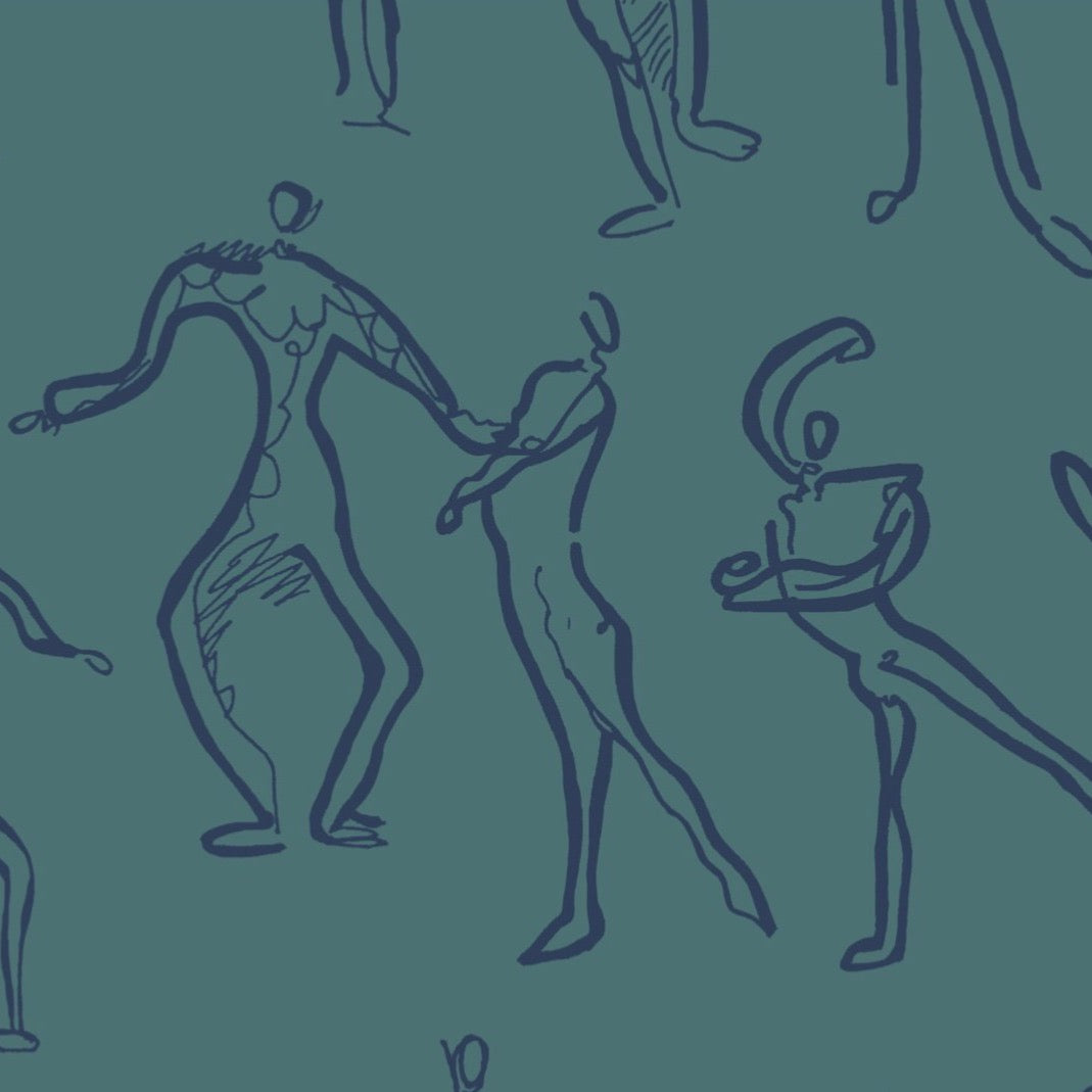 Dancers Wallpaper - Teal + Navy blue