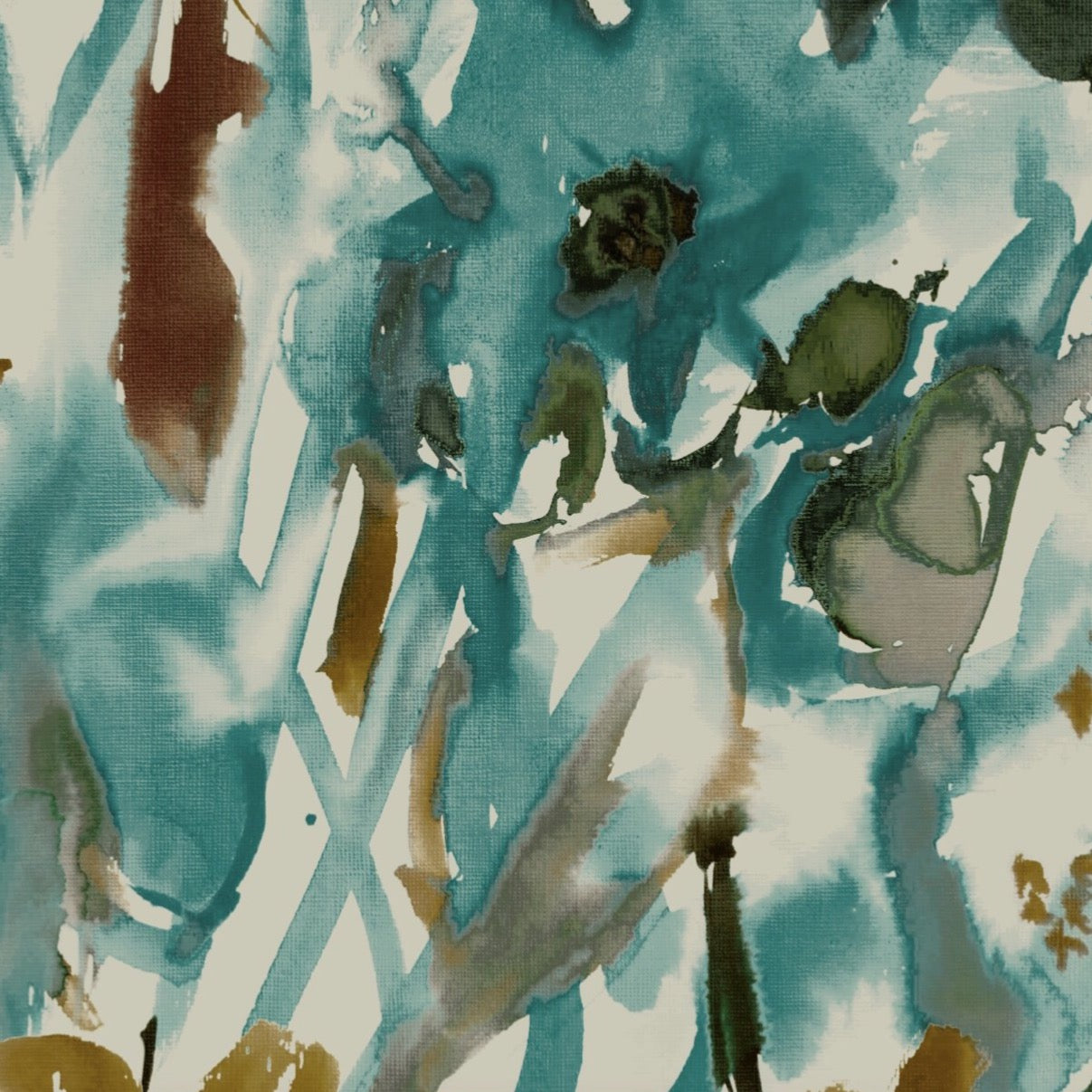 Watercolour Floral Wallpaper - Teal + Ochre