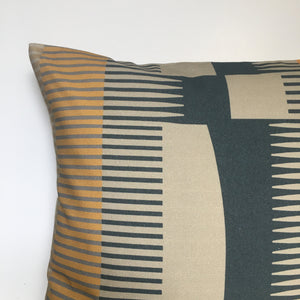 Square Combed Stripe Cushion - Charcoal, Taupe + Marigold