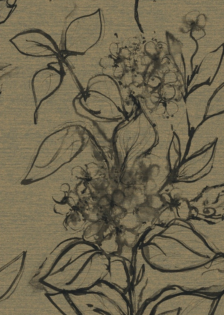 Aquatint floral Wallpaper - Linen + Black