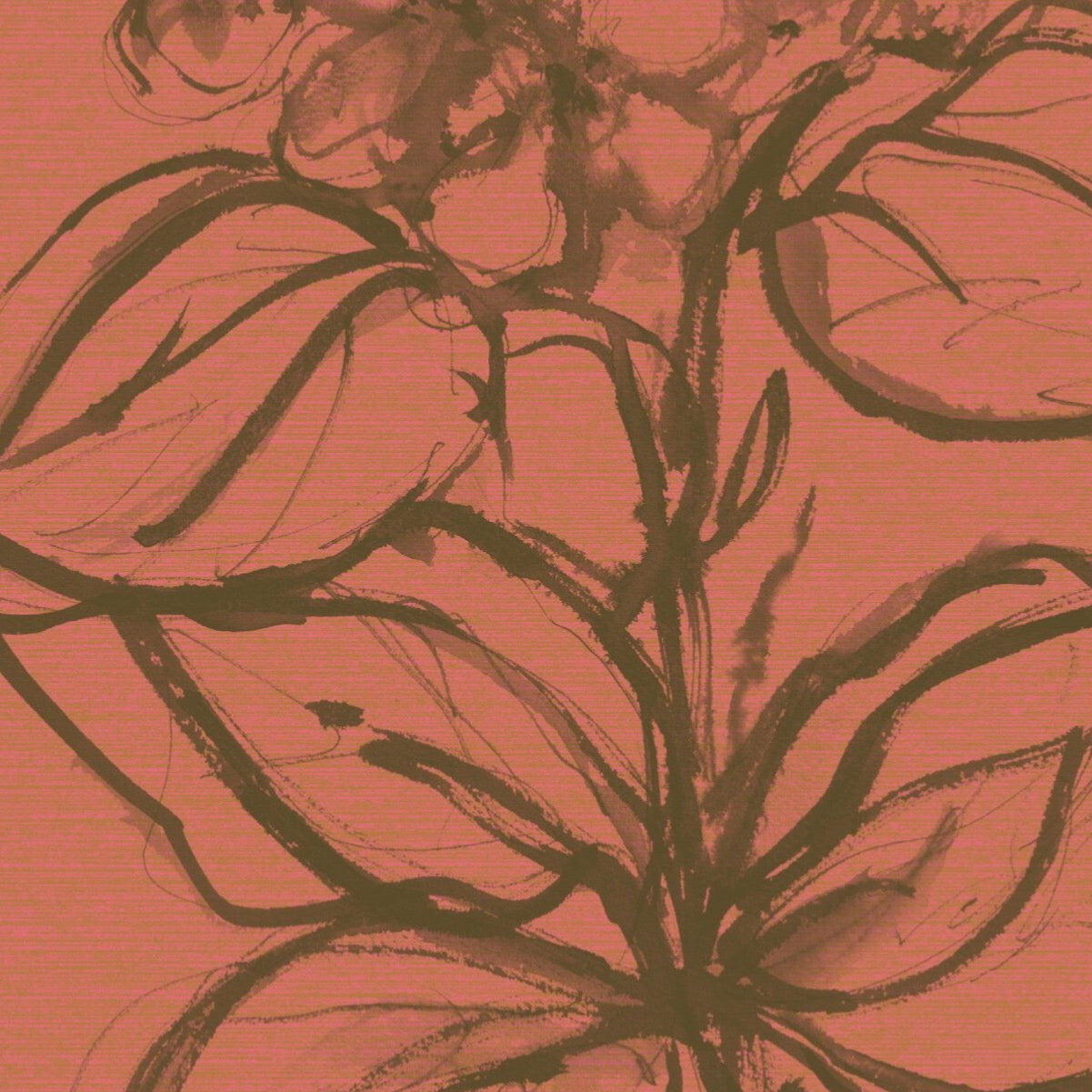 Aquatint floral Wallpaper - Orange + Olive