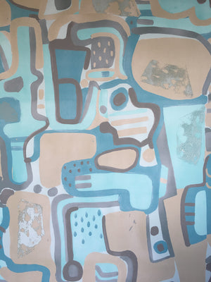 Cubist Jigsaw Wallpaper - Turquoise + Sand