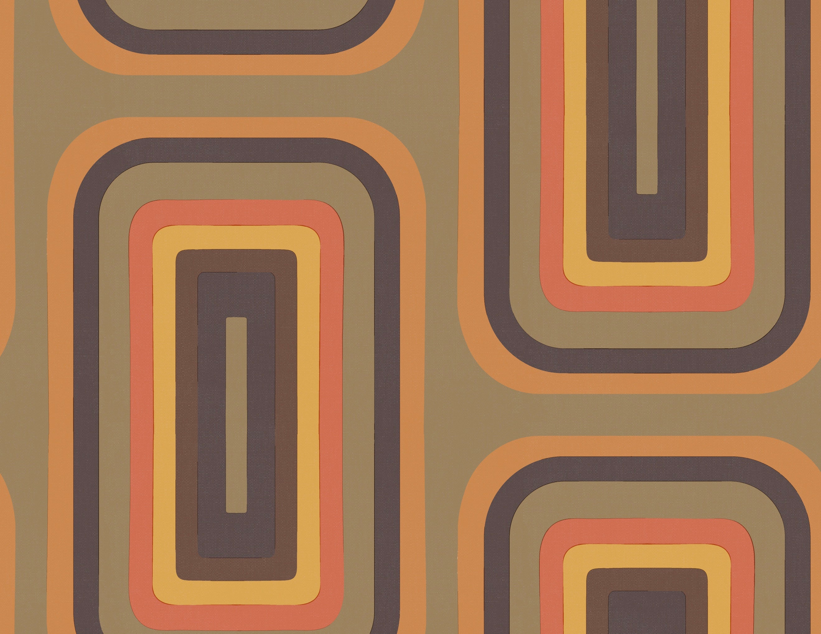 Retro Oblong Geometric wallpaper - Tan + Brown