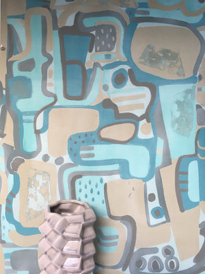Cubist Jigsaw Wallpaper - Turquoise + Sand