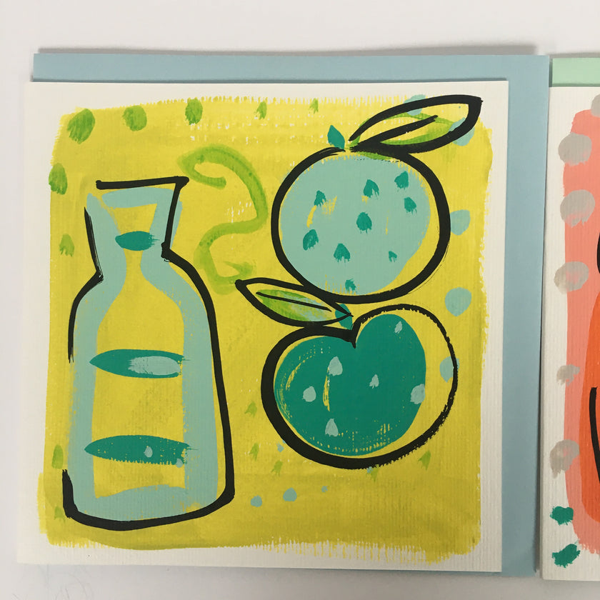 ‘ Bottle + Fruit’ Lime Hand Painted Greetings Card