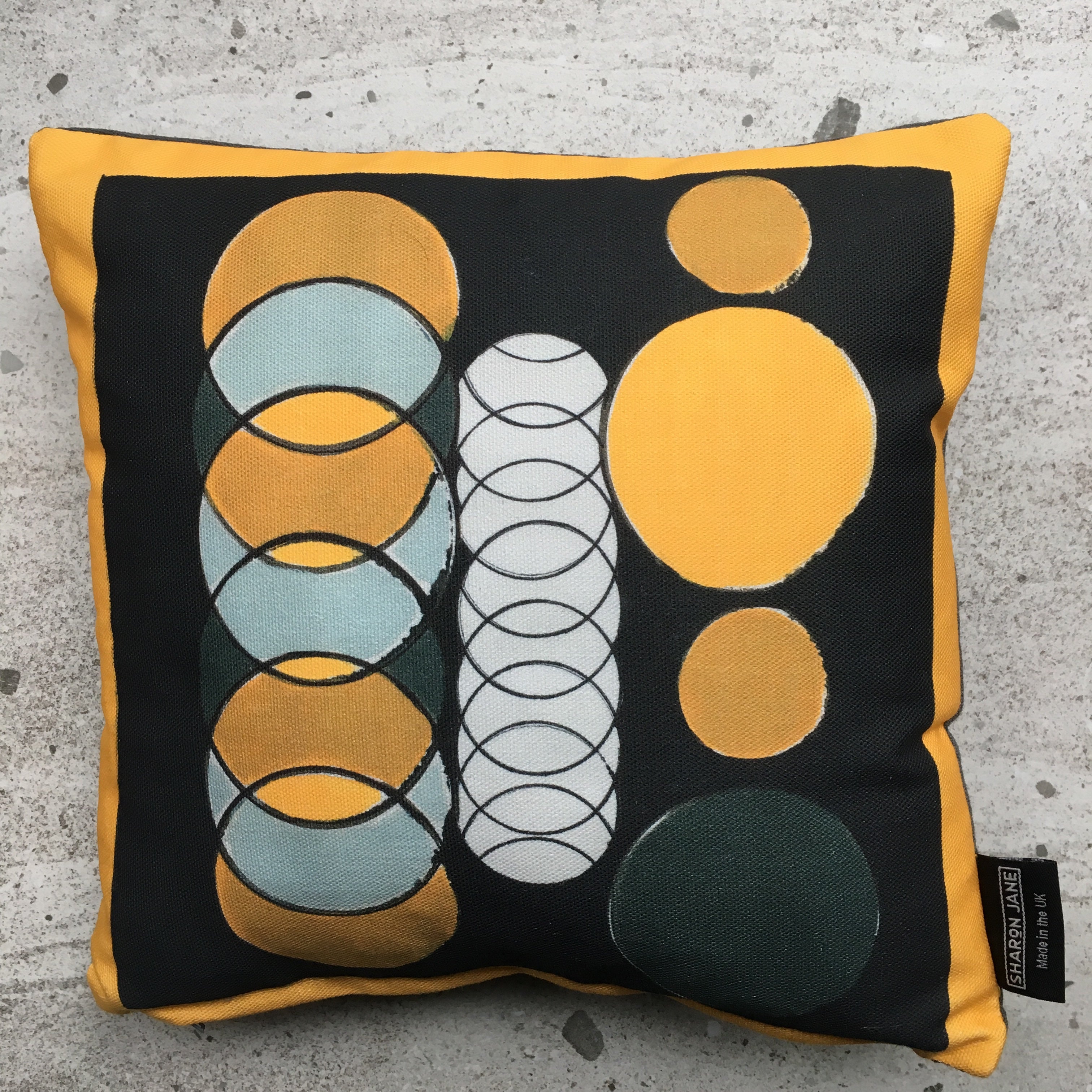 Yellow + Black Circle Mini Cushion - Now £10.00