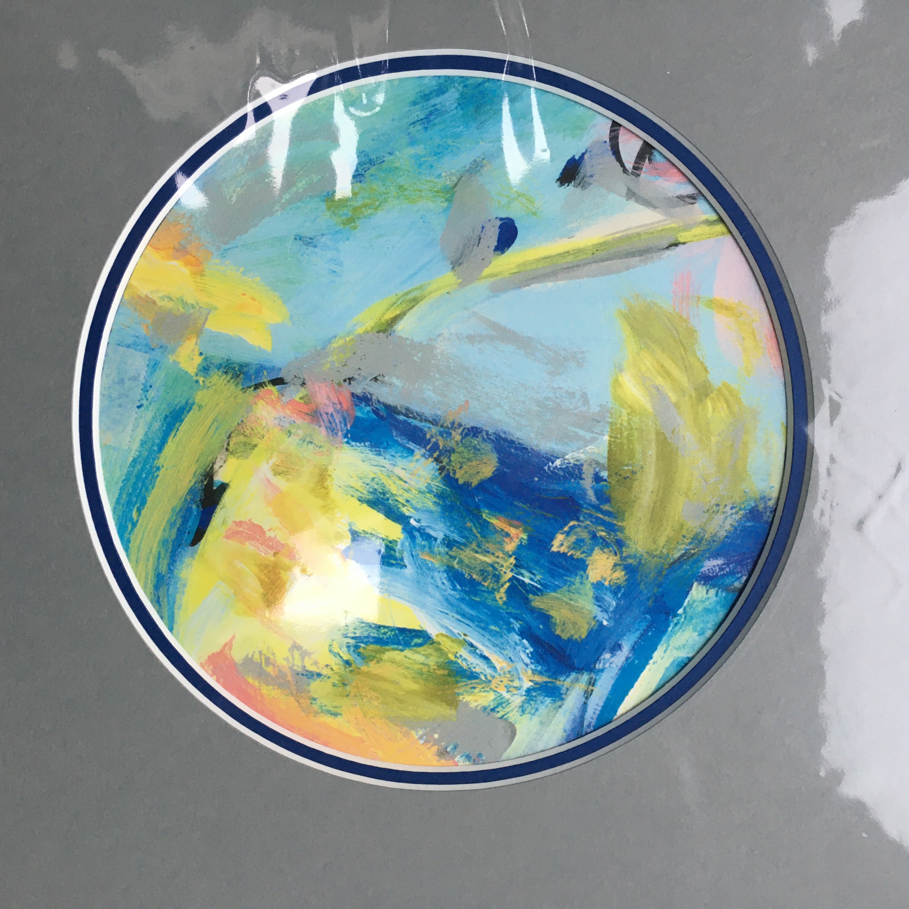 Expressive Abstract Circular Print Blue + Grey Mount