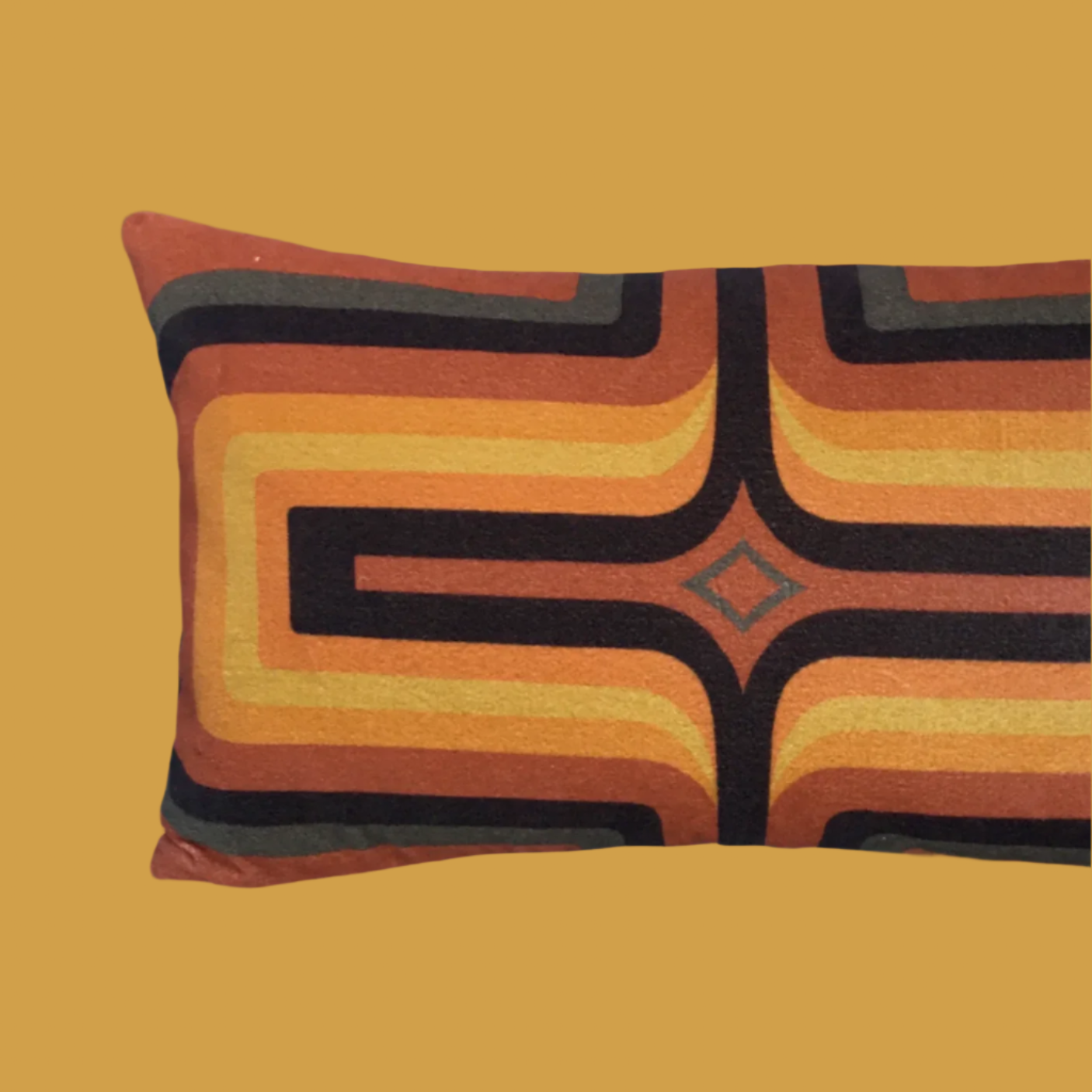 Retro Geometric Velvet Cushion - Terracotta + Orange