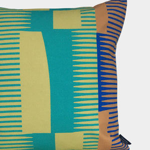 Square Combed Stripe Cushion - Yellow, Jade + Black