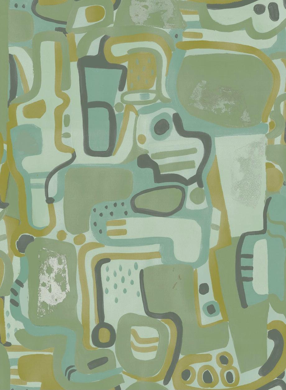 Cubist Jigsaw Wallpaper - Green / Mint