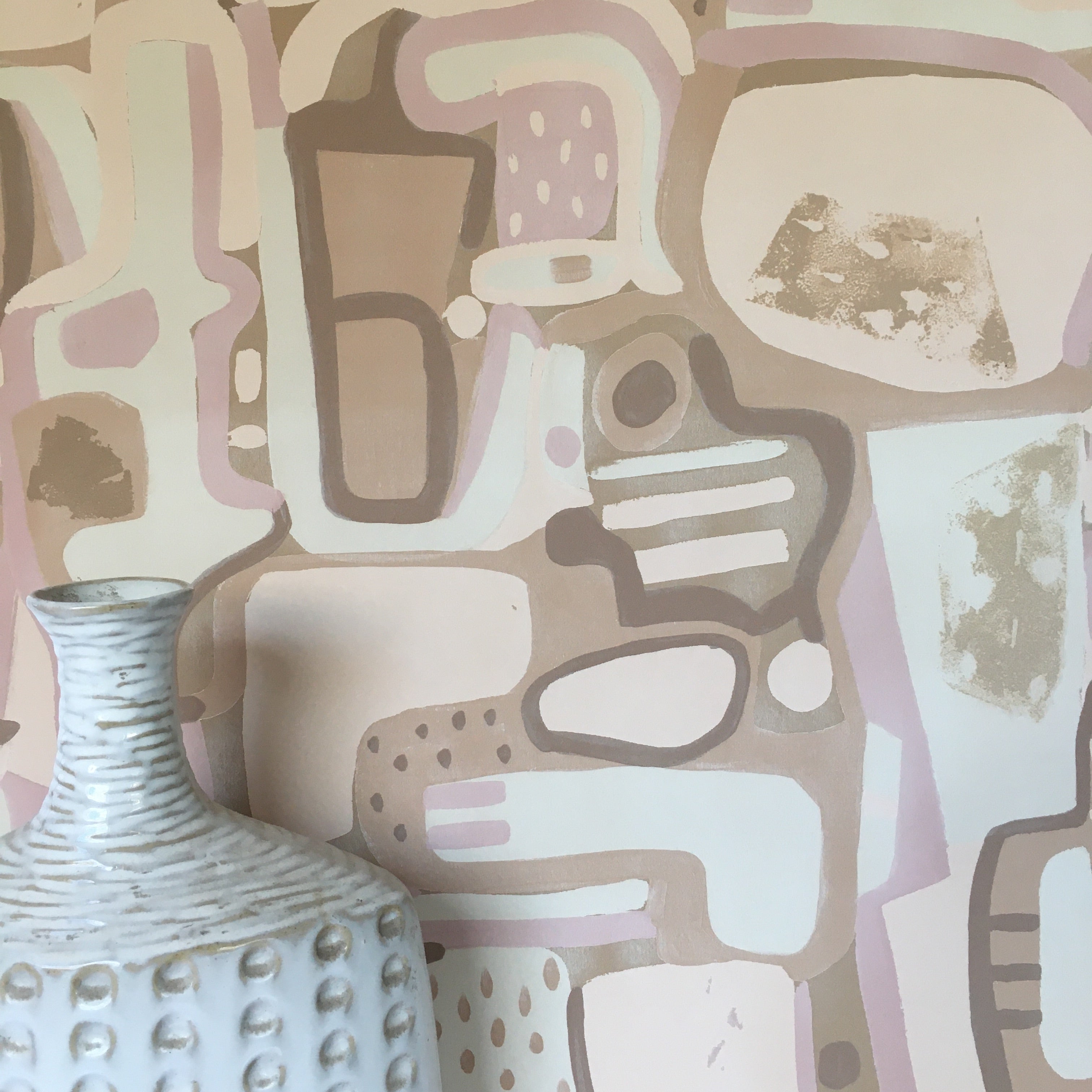 Cubist Jigsaw Wallpaper - Soft Peach + Cream