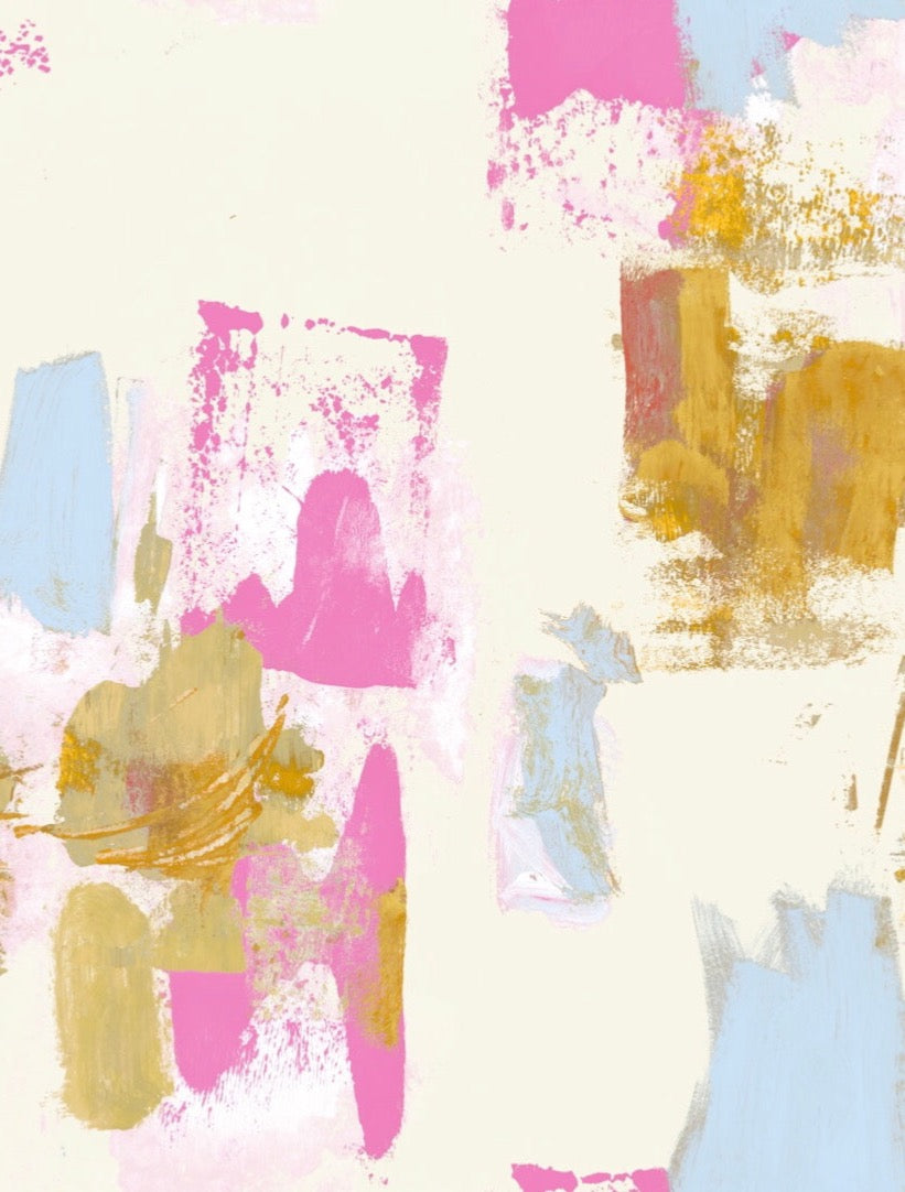 Abstract Painterly Wallpaper- White, Pink & Mustard