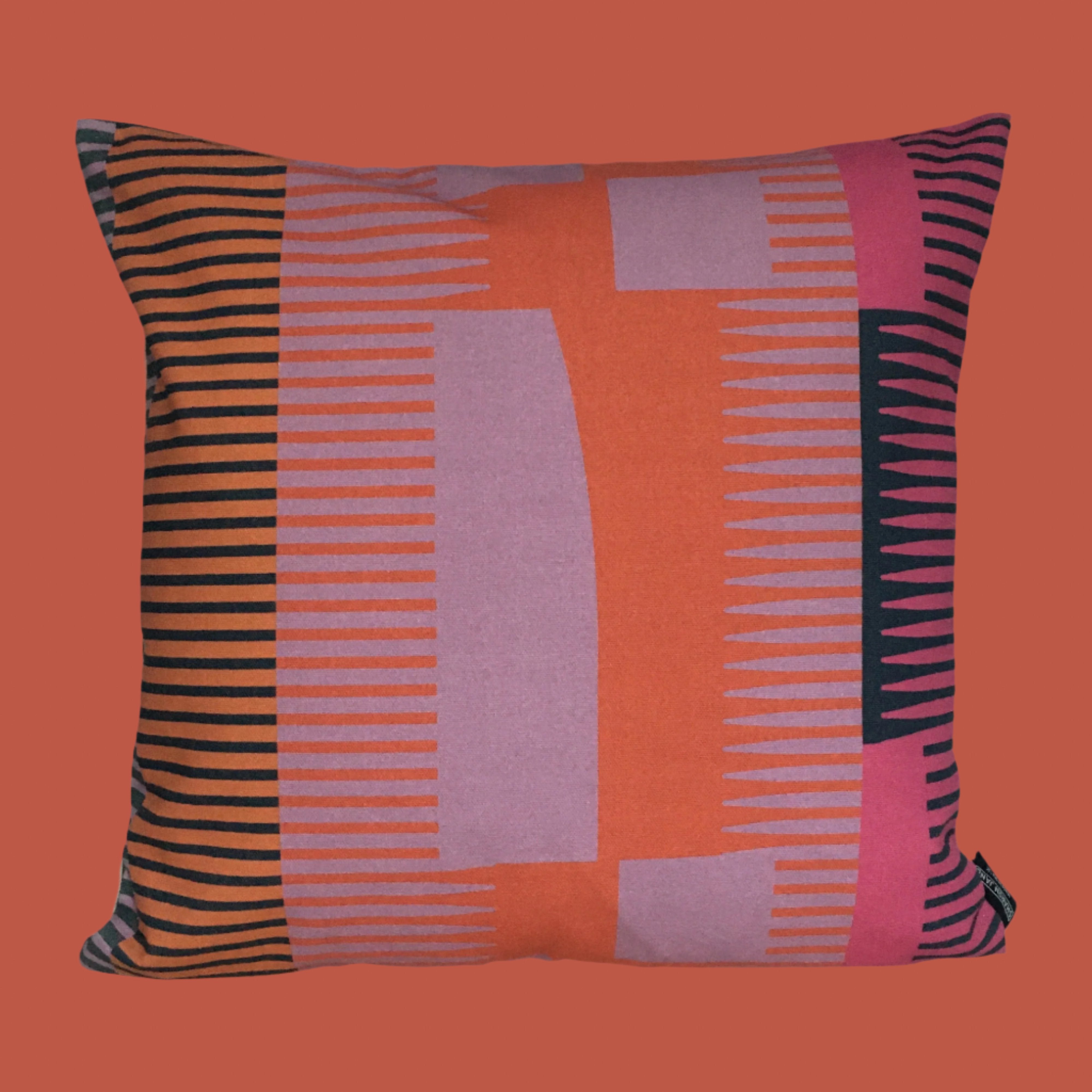 Square Combed Stripe Cushion - Lilac, Terracotta + Pink