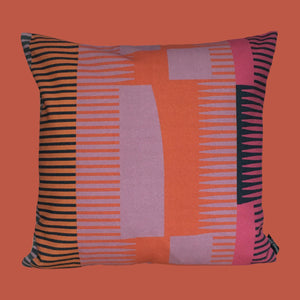 Square Combed Stripe Cushion - Lilac, Terracotta + Pink