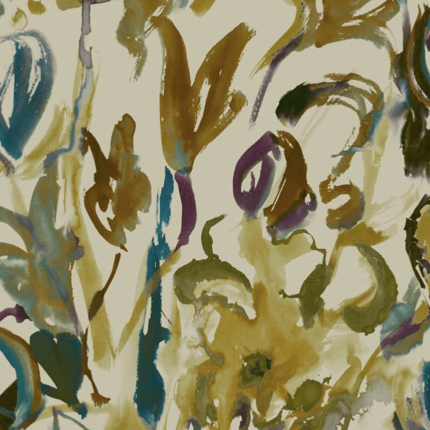 Watercolour floral Wallpaper - Ochre + Plum