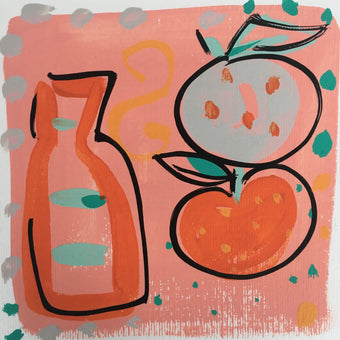 ‘ Bottle + Fruit’ Pink Hand Painted Greetings Card