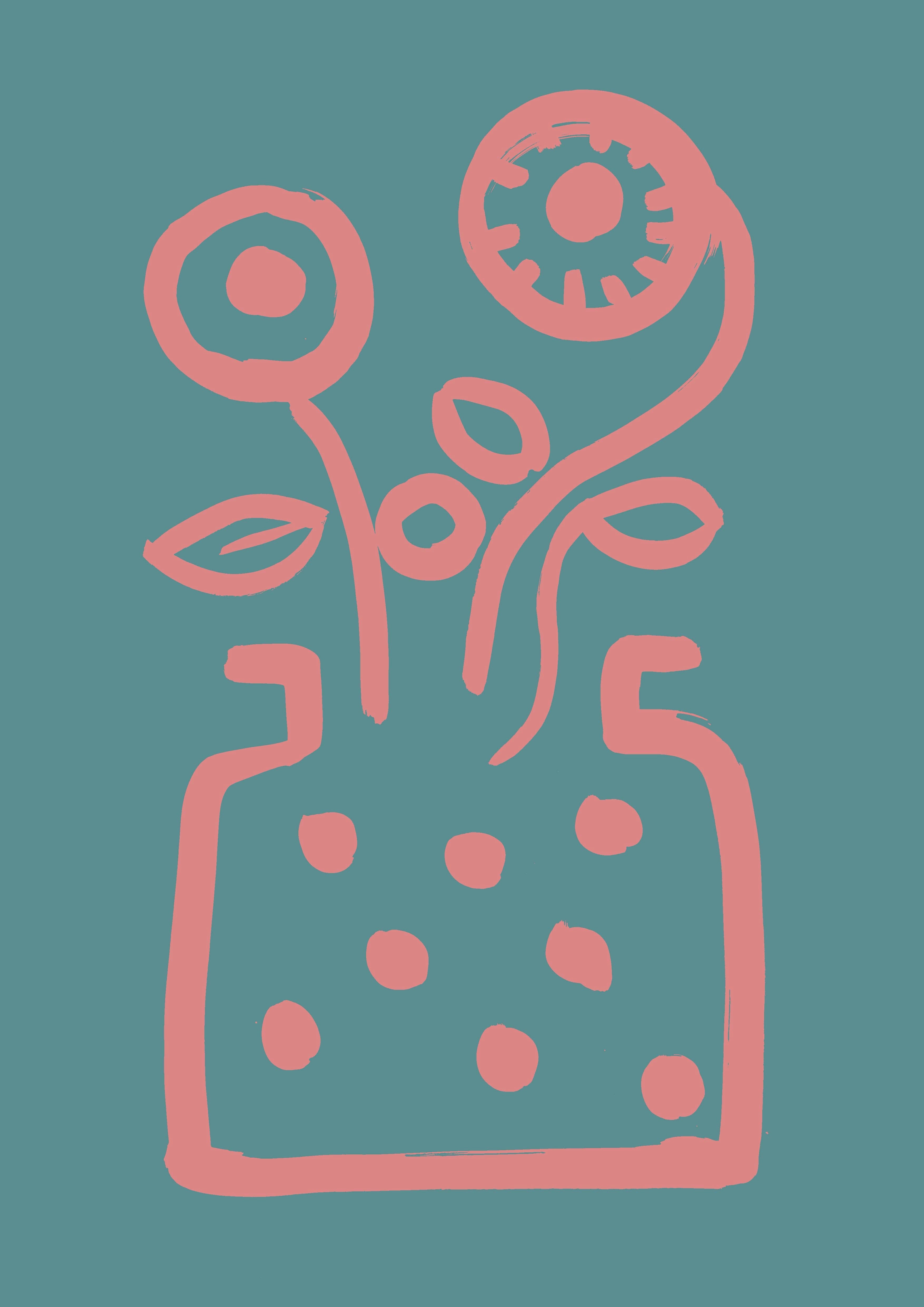 Vase no 2 print - Turquoise + Pink