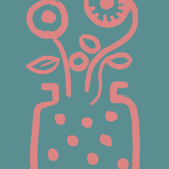 Vase no 2 print - Turquoise + Pink