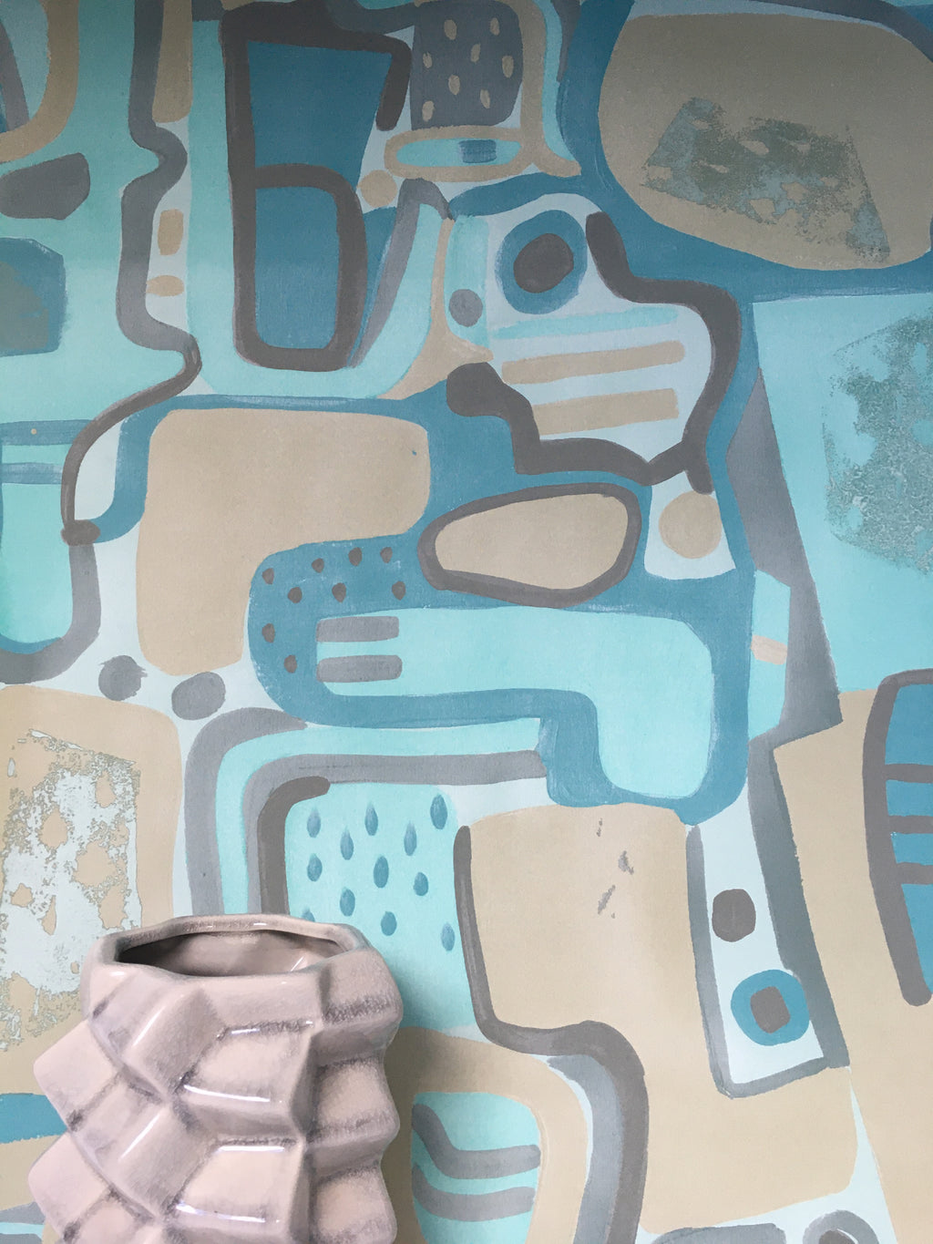 Cubist Jigsaw Wallpaper - Turquoise + Sand