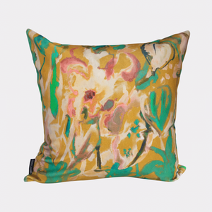 Abstract Floral Velvet Cushion - Yellow