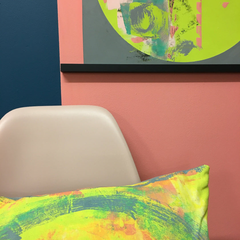 Abstract painted yellow square cushion