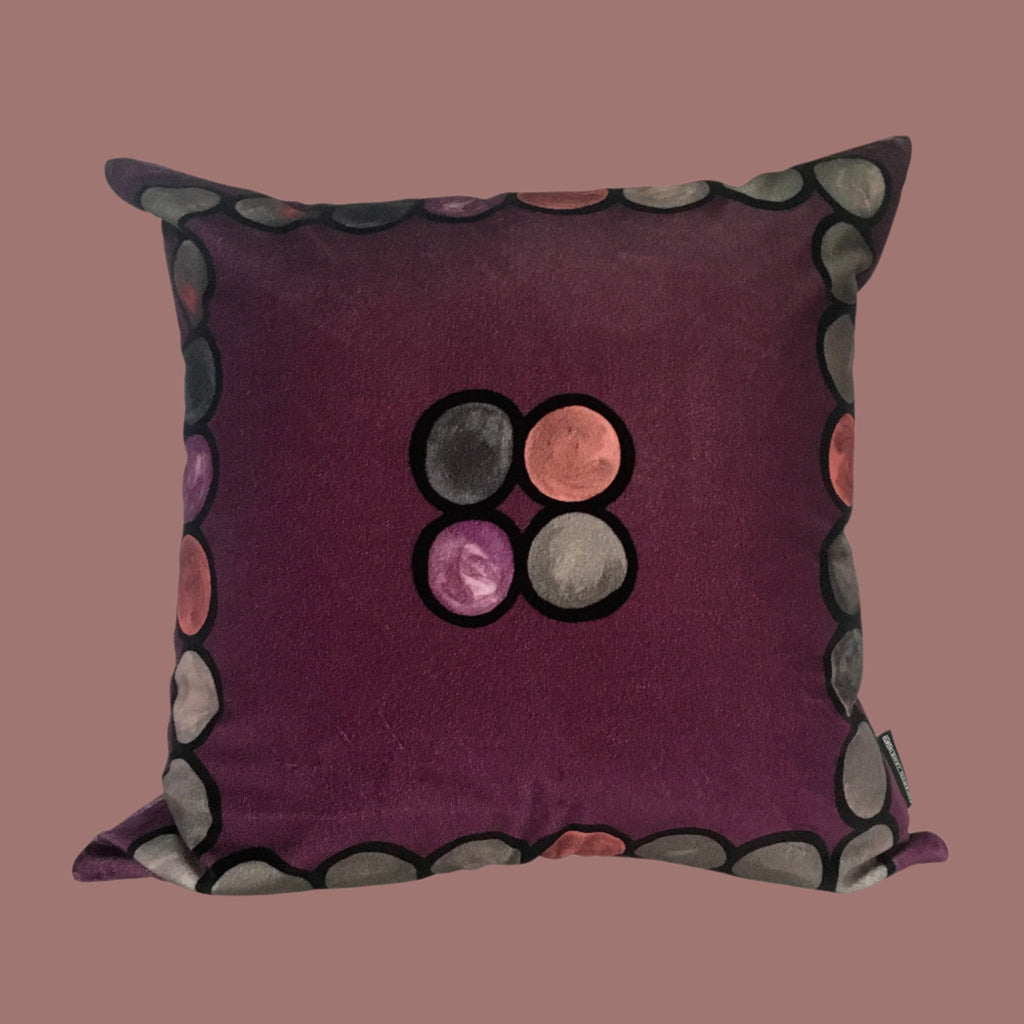Ombré Circle Velvet Cushion - Aubergine  + Grey