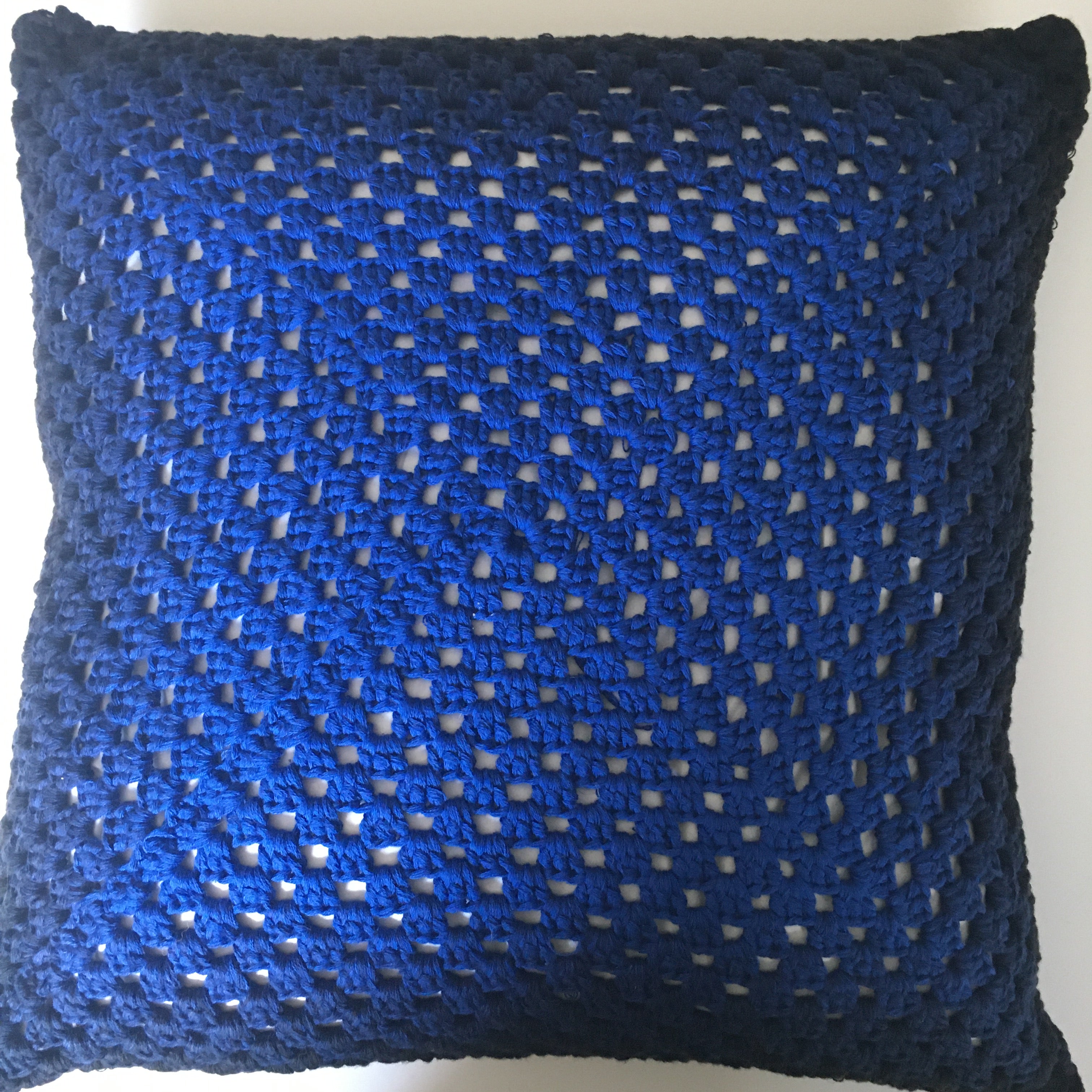 Hand Made Cotton Crocheted Cushion - Cobalt