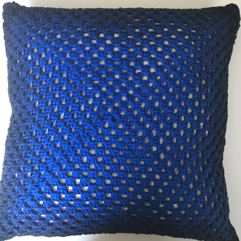 Hand Made Cotton Crocheted Cushion - Cobalt