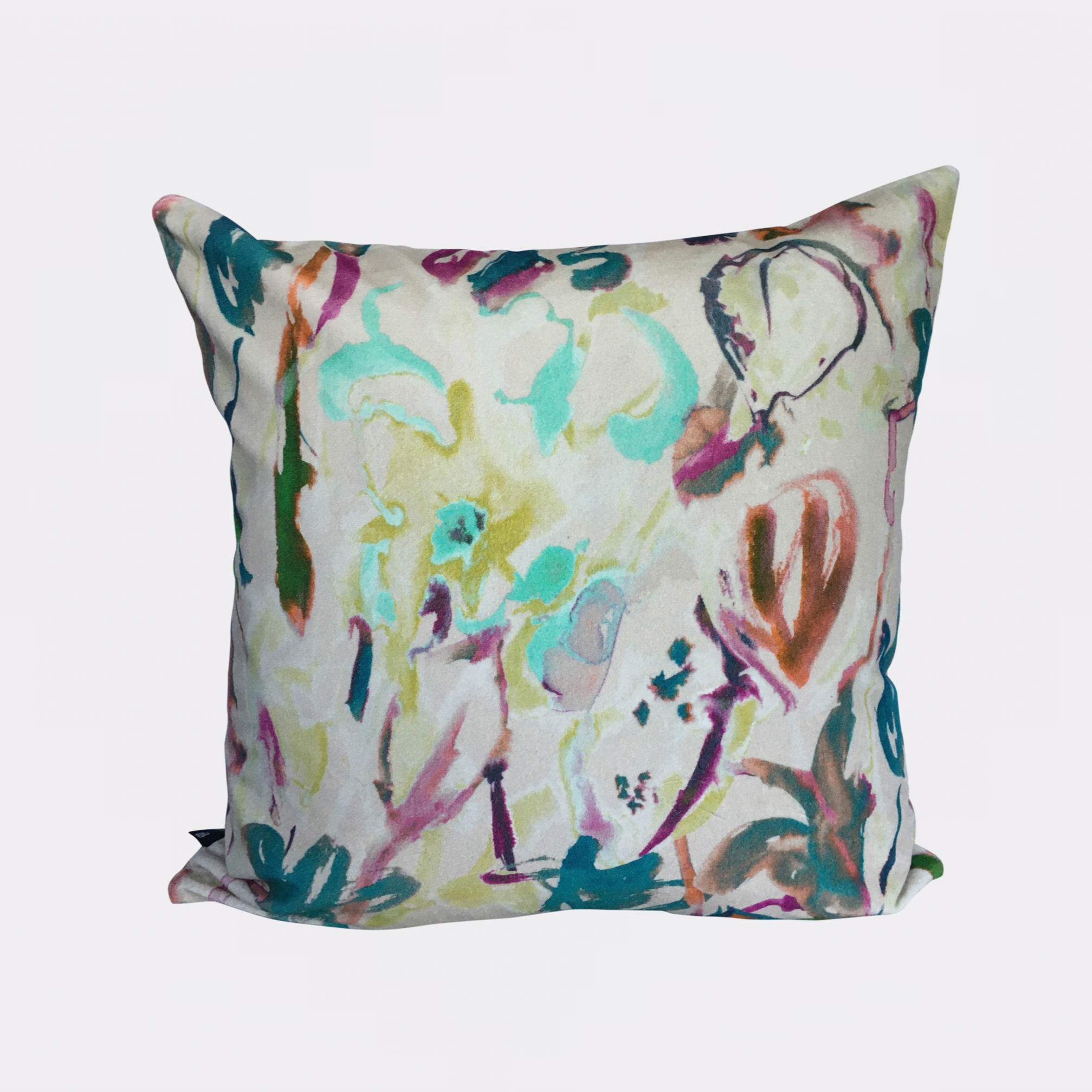 Abstract Floral Velvet Cushion - Off White