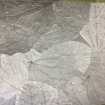 Stormy Grey Stitched Leaf Wallpaper
