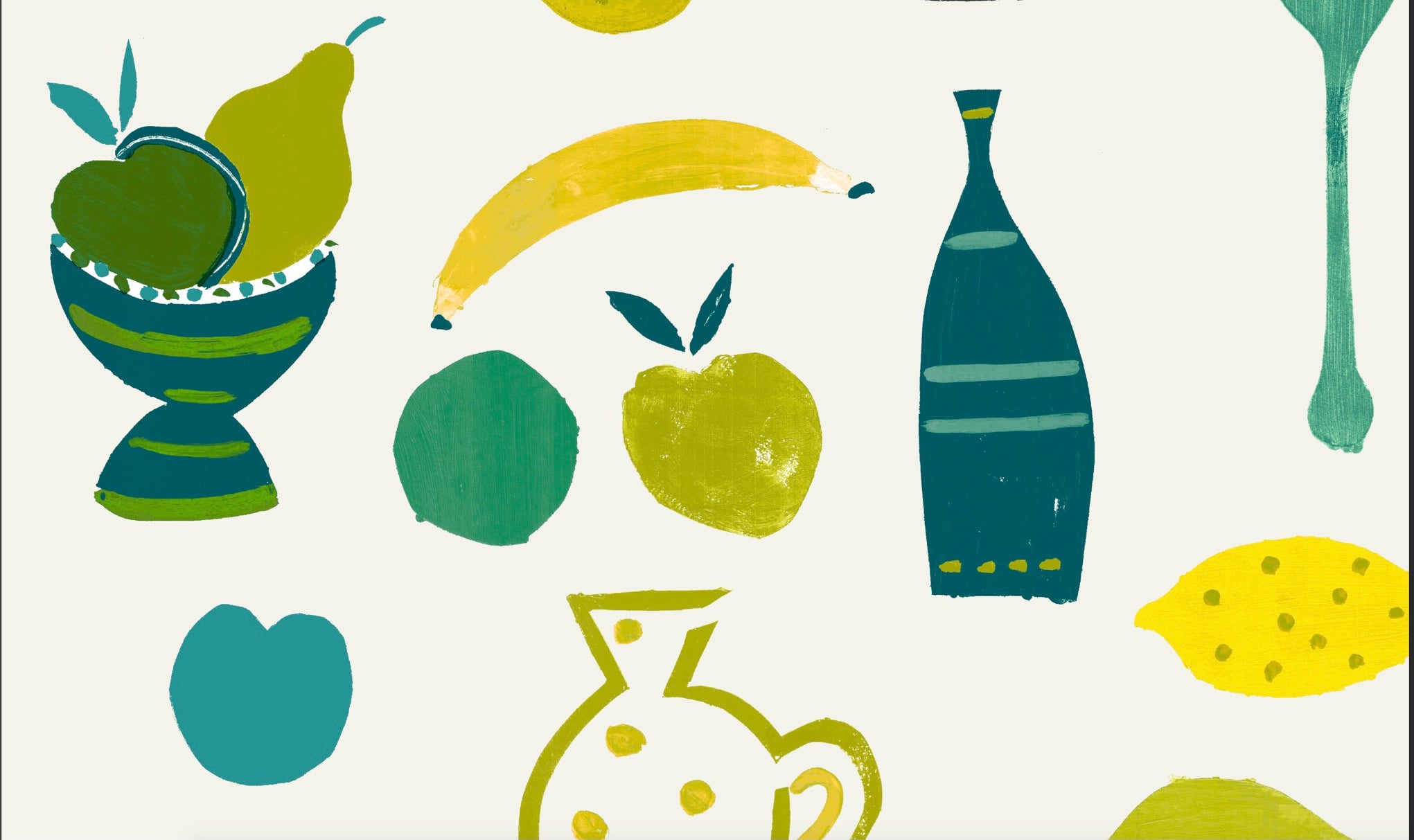 Naive Fruit Motif Wallpaper - Lime