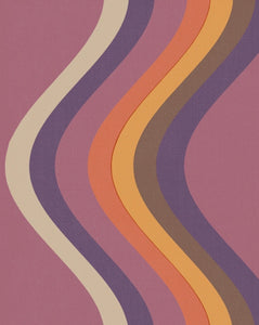 Broad Curvy Retro Stripe wallpaper - Mulberry