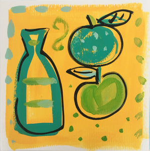 ‘ Bottle + Fruit’ Yellow  Hand Painted Greetings Card