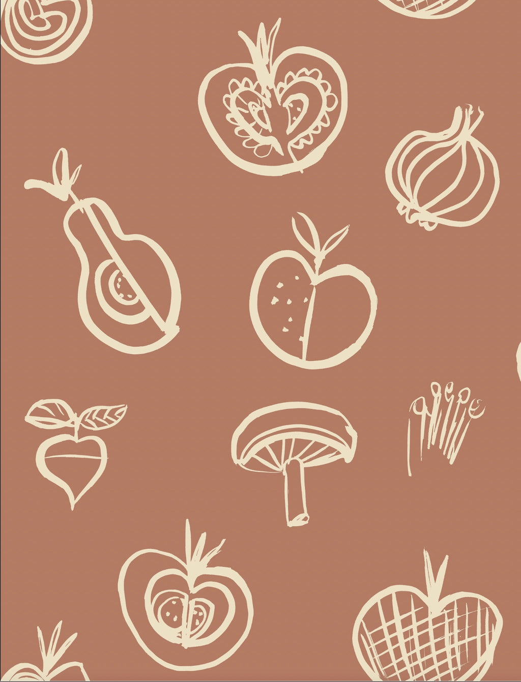 Fruit Motif Wallpaper - Soft Terracotta - NEW