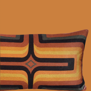 Retro Geometric Velvet Cushion - Terracotta + Orange