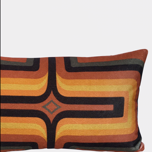 Retro Geometric Velvet Cushion - Terracotta + Orange