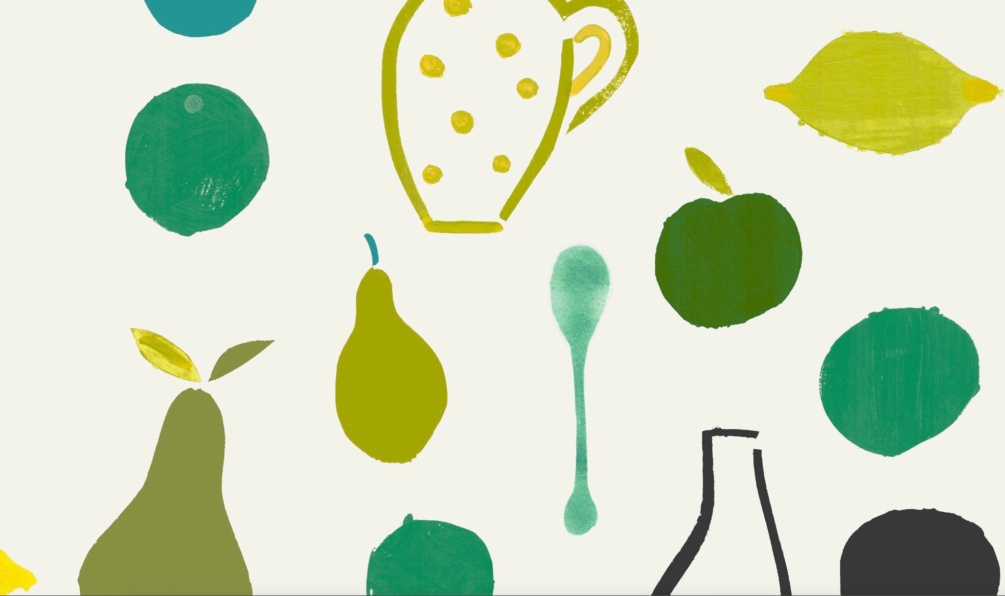 Naive Fruit Motif Wallpaper - Lime